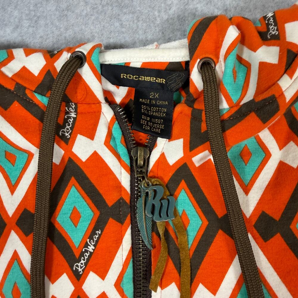 Vintage Rocawear Y2K Cropped Zip Up Hoodie Short Sleeve Streetwear Geometric 2XL